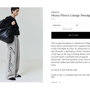 Fear of God Essentials Heavy Fleece Lounge Sweatpant in Smoke Grey